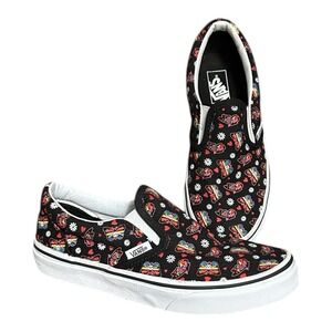 VANS Classic Slip On Kids 3 Butterfly Print Canvas Skate Shoes Black Style 50873